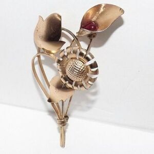 Vintage Signed Truart Sterling Silver Gold Wash Flower Brooch Pin